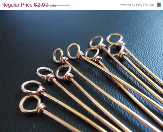 Memorial Day Sale Wrapped Loop Eye pins Solid Copper 1 Inch 18g 10pcs Hand-forged