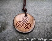 Celtic Triskele Triple Spiral Ceramic Pendant Wheat Harvest Gold Sepia Brown Earth Energies Sacred Talisman Spiritual Gift