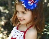Fourth of July Bow Heart Bow Patriotic Bow Fluffy Stacked Boutique Bow with Personalized/Cusotm Bottle Cap Center