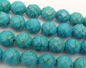 Stablilized turquoise faceted beads with streaks - 10 beads - GM062