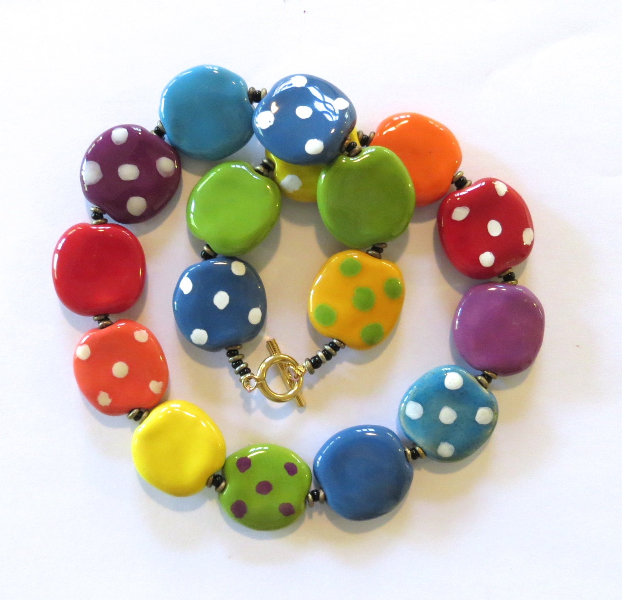 Rainbow Kazuri Necklace, Ceramic Jewelry, Fair Trade Beads, Beaded Necklace