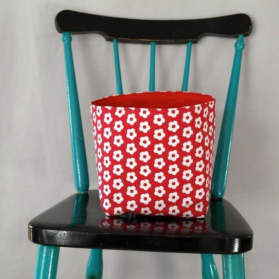 Fabric Basket organiser Large size White flower