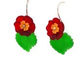 Red and yellow Flower and green leaf lucite Earrings