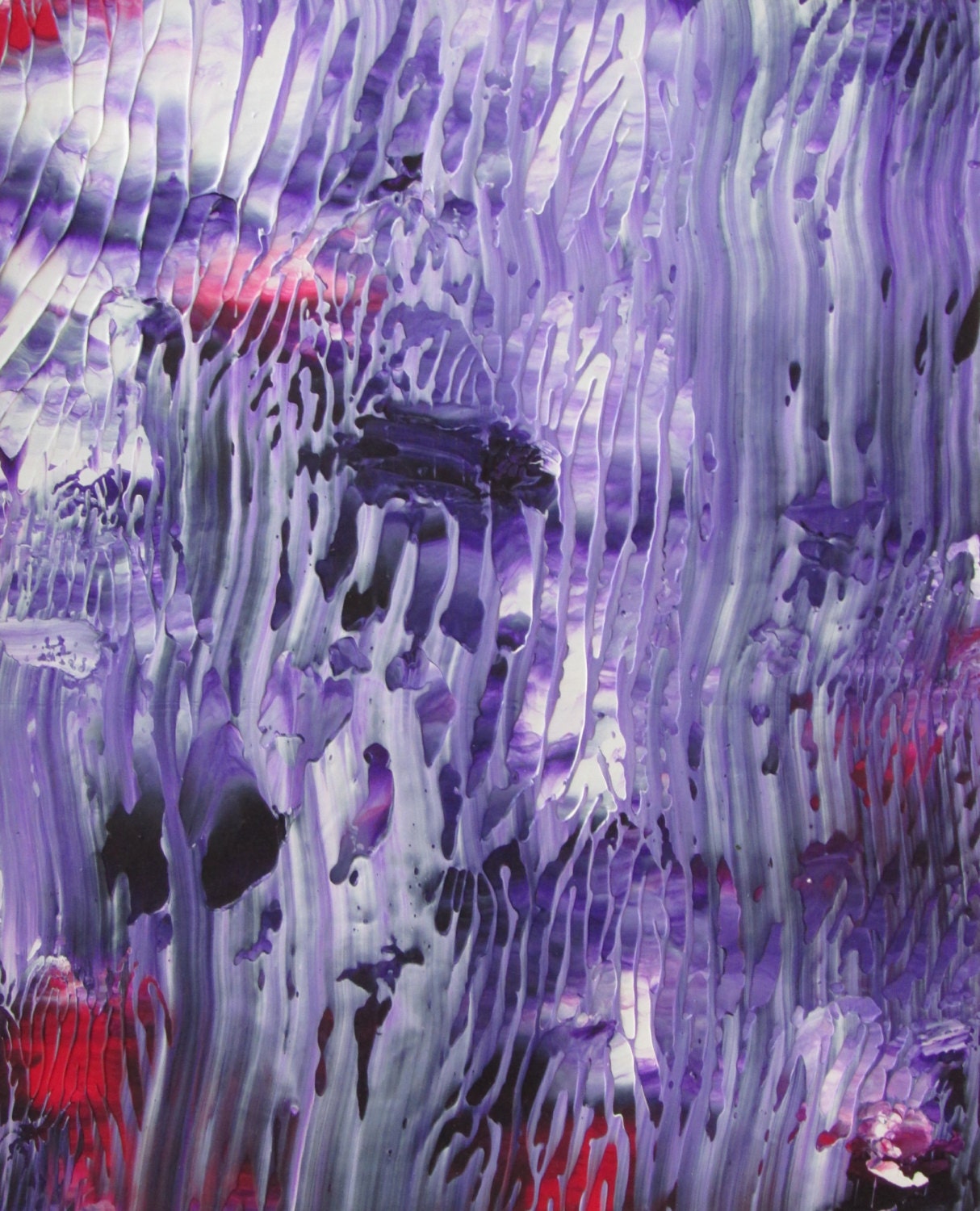 Wall Art Original Abstract Purple Rain Acrylic Painting in White Mat