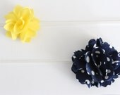 newborn baby headband set, yellow mini pom and navy polka dot