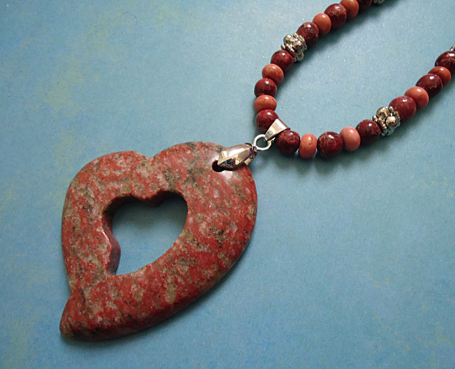 Red Stone Heart and Magnesite Necklace
