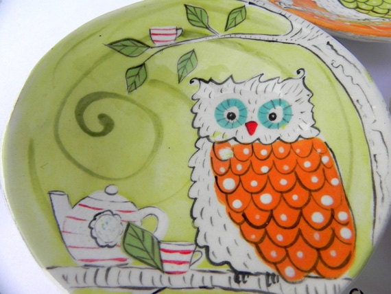 Tea in the Tree Tops, Owl Plate, Owl Art,