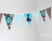 Mini pennant fabric banner - bunting in light blue, navy, and grey - Nursery decor, party decor, photo prop