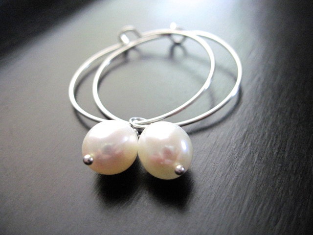 Sterling Silver Hoops, Freshwater Pearls