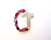 Red Garnet Sideways Cross Ring Rhinestone Bling Faceted Gemstone