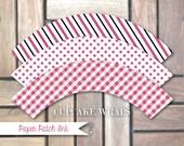 Pink Barn Birthday Cupcake Wrap PDF Digital File - Printable DIY