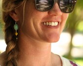 NEW - Pom Pom Drops - Turquoise and Lime Green - Jewelry, Earrings, Silver, Drop, Beadwork, Dangle, Mother's Day, Mother's Day Gifts