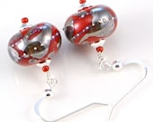 Red Metallic Lampwork Earrings and Sterling Silver