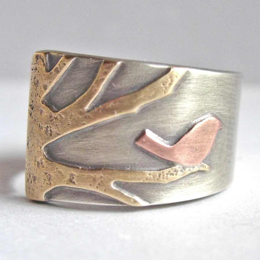 Tree Ring Silver Brass Copper Adjustable Size 8 Out On A Limb