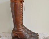 vintage 1930s leather lace up boots / rare antique 30s bootleggers boots / 30s cognac leather boots
