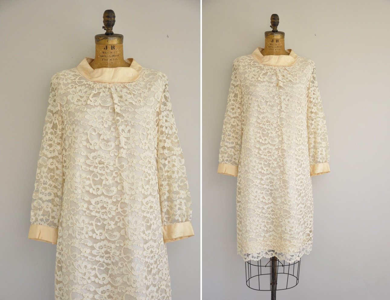 vintage 1960s dress / 60s cream lace dress / 1960s darling lace dress