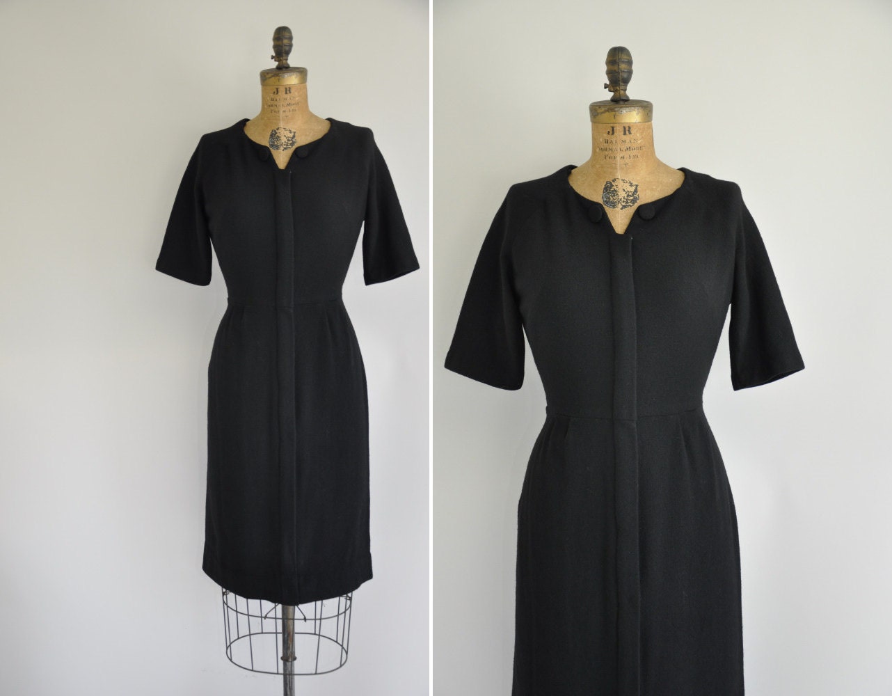 vintage 50s dress / 1950s classic black wiggle dress / 50s dress