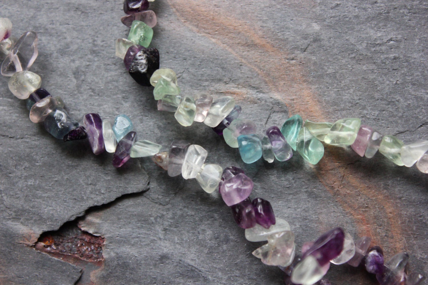 Rainbow Fluorite Pre-Drilled Stone Chip Beads - 36 INCH STRAND