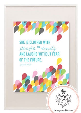 Nursery Art Kid's Girl's Room She is Clothed in Strength Print