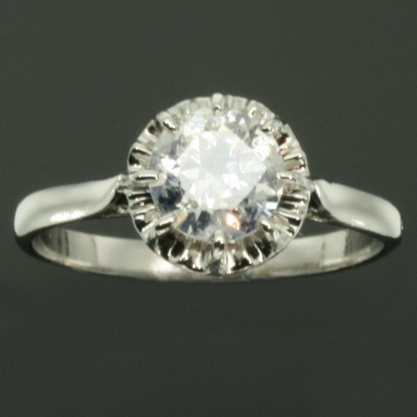 French solitaire diamond ring platinum estate engagement ring