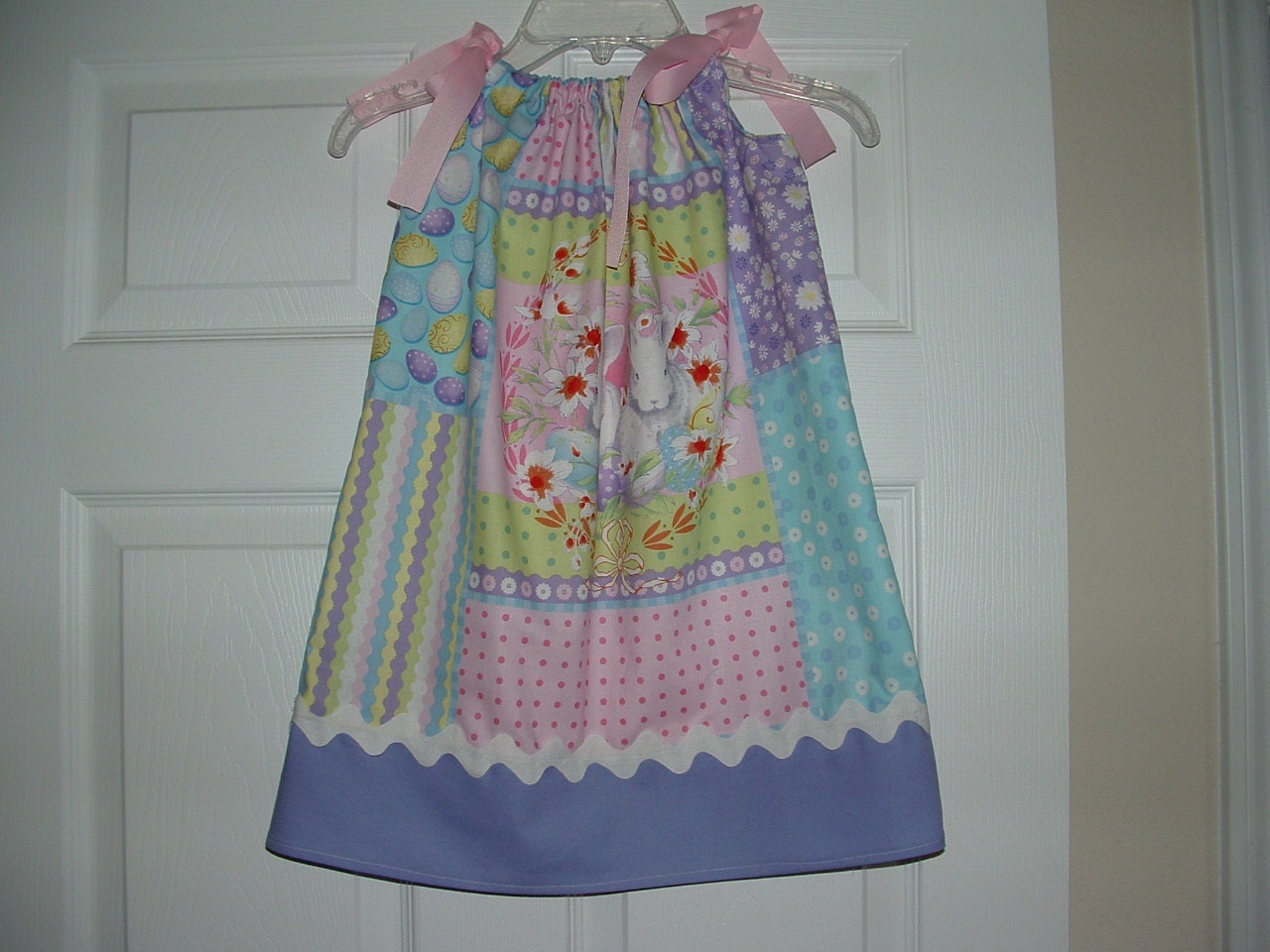 Handmade Easter Bunnies and Eggs Pillowcase Dress in sizes 3M - 5T