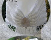 Elegant White Shawl and Mitt Set with Mother of Pearl Sequins throughout yarn