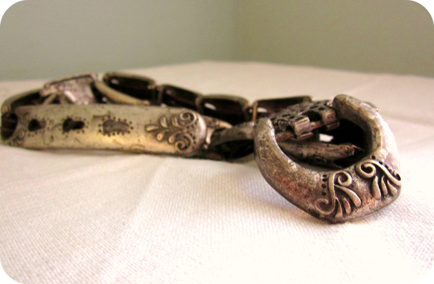 SOUTHWESTERN belt in metal and leather hippie boho link belt size s