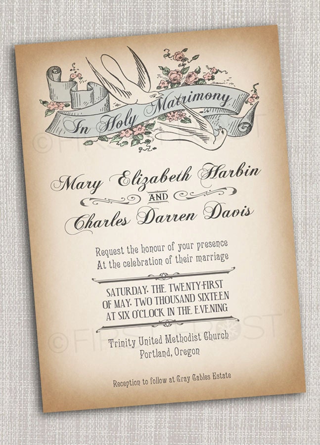 Vintage Style Printable Wedding Invitation - Bridal Announcement Invitation Il_170x135