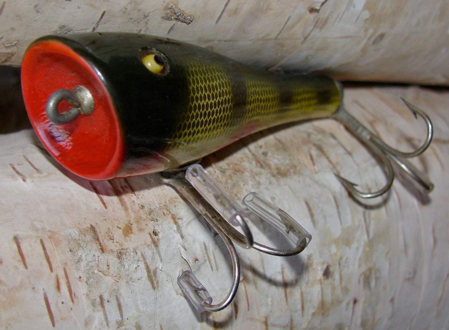 Vintage Wooden / Wood  ( Creek Chub Bait Company ) C.C.B.Co. Perch Popper / Plunker Fishing Lure / Glass Eyes