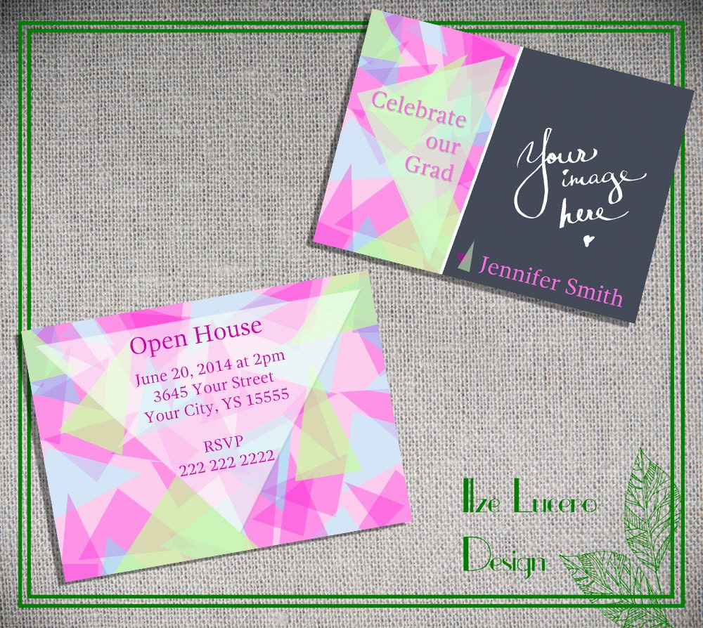 Graduation invitation - PSD photoshop template grad announcement, open house, senior Triangles