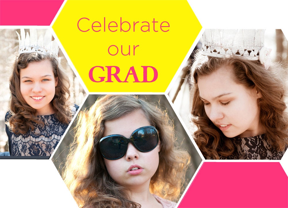 Graduation invitation - PSD photoshop template grad announcement, open house, senior Beehive