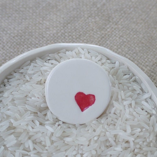 Valentine Gift, Simple Red Heart Porcelain Love Brooch, Mrs Peterson Pottery, Free Worldwide Shipping