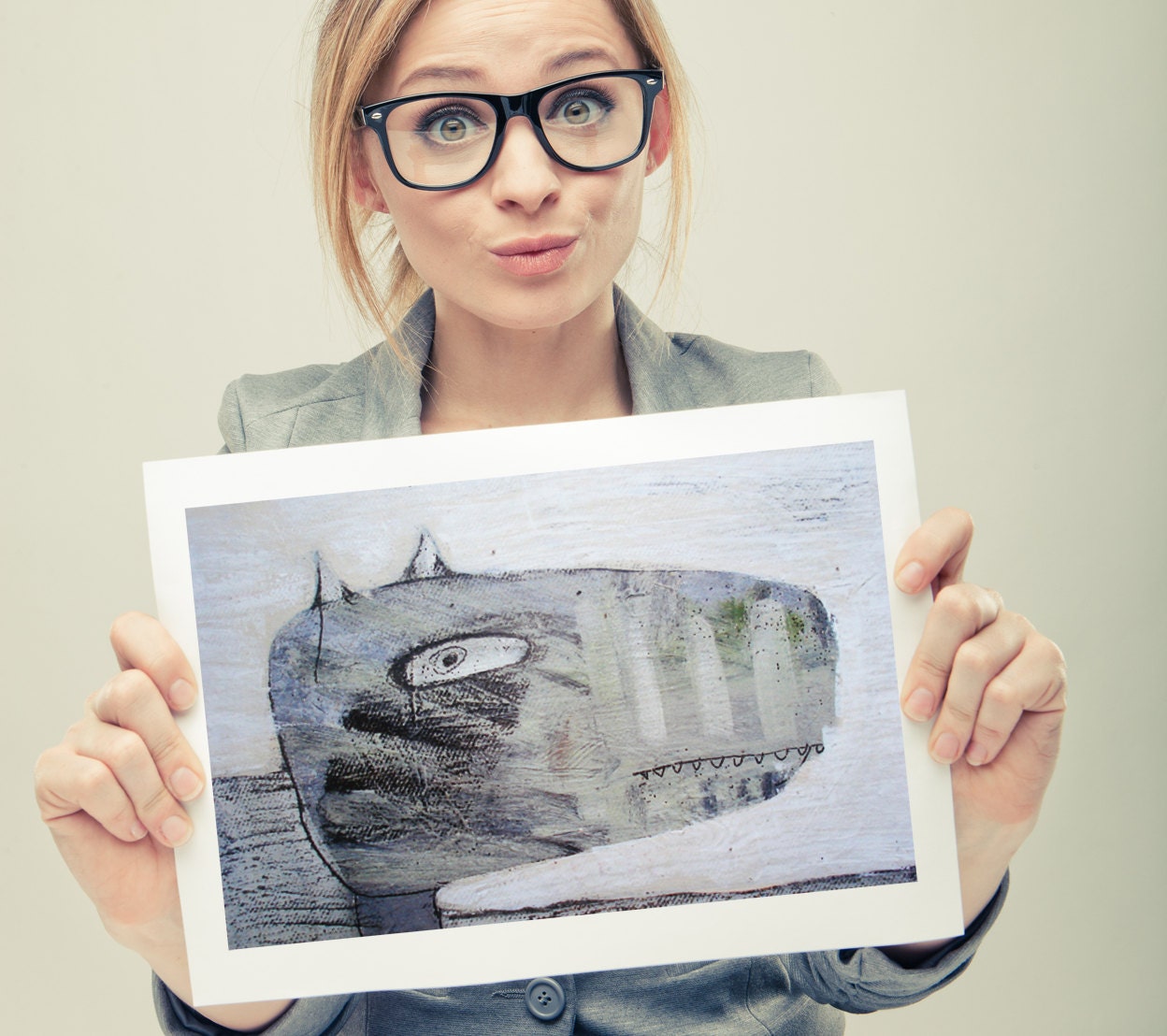 Vegetarian Dino 8x10 Art Print, Grey, White, Wall Art