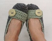 Women's Crochet Flats Slippers Heather Grey and Green