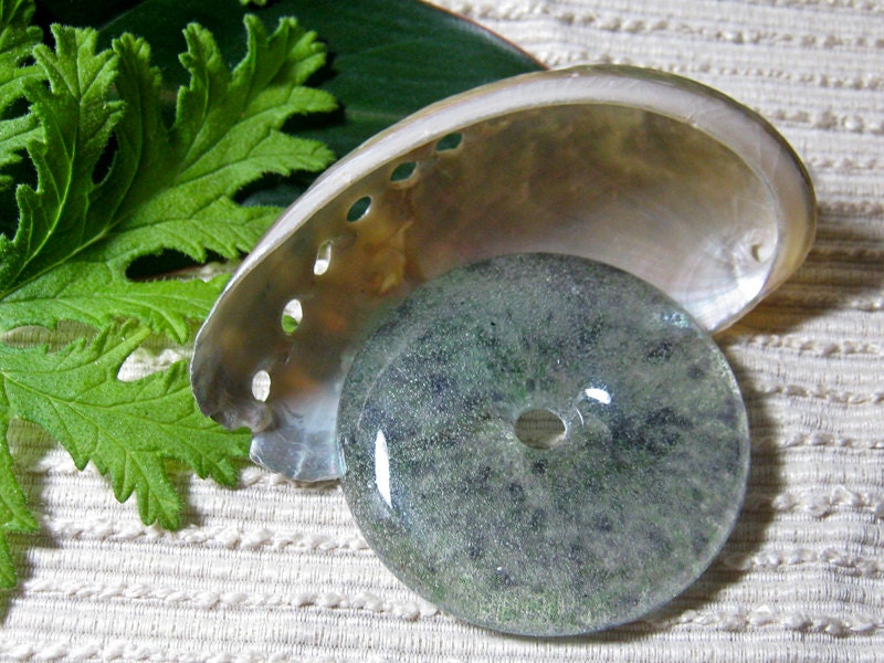 Glass Round Meditation Pendant / Large Focal Bead / Purple Teal Sprinkle / Craft Supply / Kiln Cast Glass