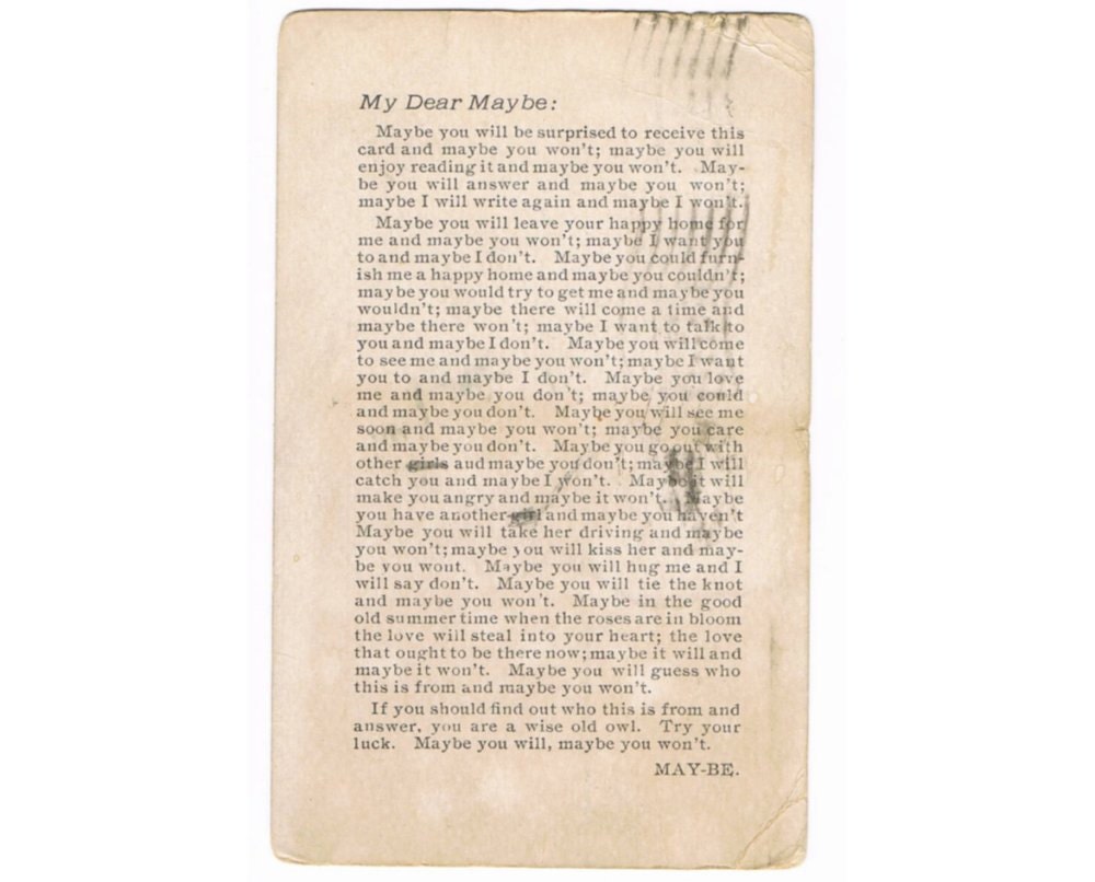 Vintage American Text Postcard Maybe - 1909