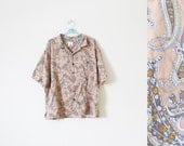 vintage 1990s blouse // peach // paisley print // wallpaper print // short sleeve // size extra large // xl