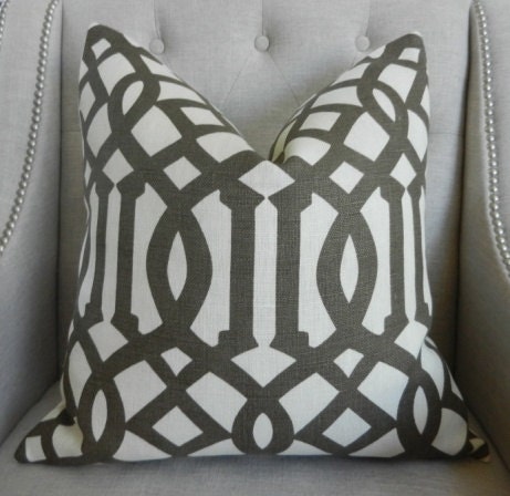 Decorative Designer Pillow Cover - 20"X20" - KW collection for Schumacher - Imperial Trellis II in Java/Cream
