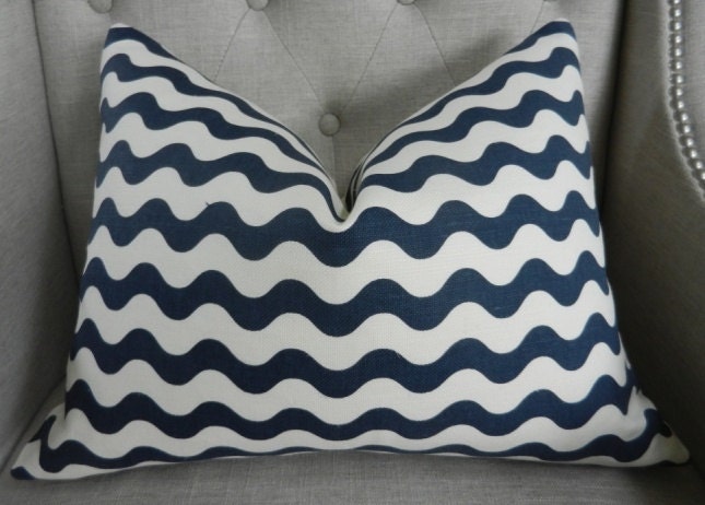 Decorative Designer pillow cover - 16"X20" - Schumacher Studio Bon Ric Rac in Midnight - Pattern on the front