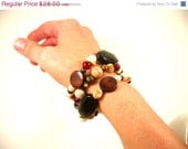 on sale SALE Chunky Gemstone Bracelet / Three Stranded / Woodland Rustic Boutique Jewelry / ADAH