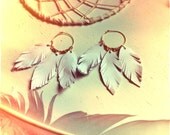 DreamCatcher Hoop Earrings with white leather crystal beads and free shipping