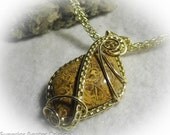 Coquina Jasper Brass Wire Wrapped Stone Necklace