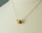 Tiny brass cube, geometric necklace, sleek modern jewelry