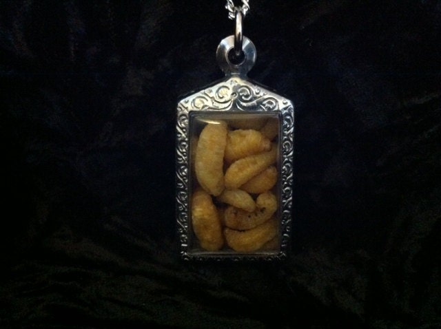Memento Mori Necklace, Mummified Flesh-Eating Maggots Pendant, Mummy Zombie Maggots Jewelry