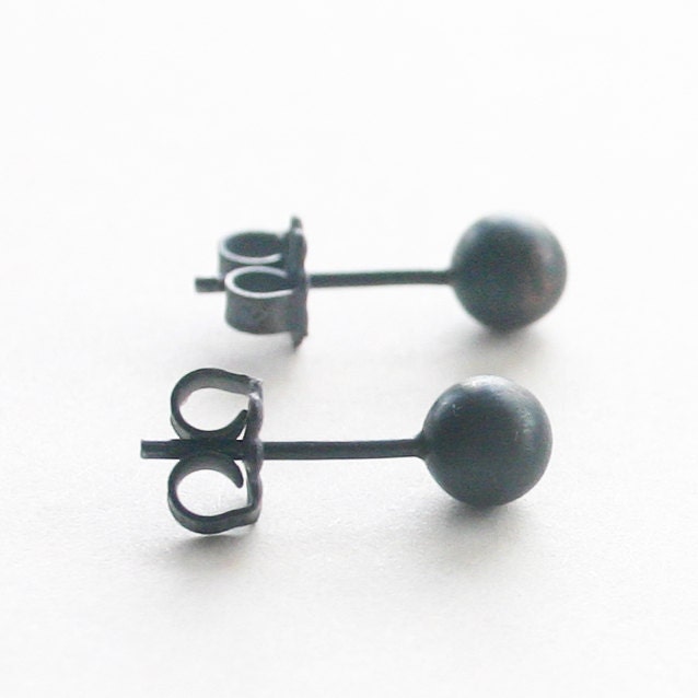 Everyday Stud Earrings ( medium 5mm ) - handmade oxidized sterling silver ball post earrings