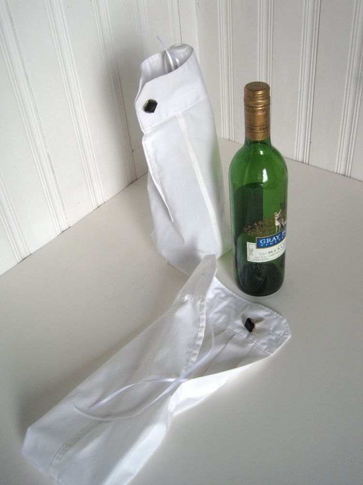 Bottle Gift Bag Upcycled Shirt with Cuff Links