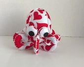 Limited edition baby octopus Love, white octopus plush with red hearts
