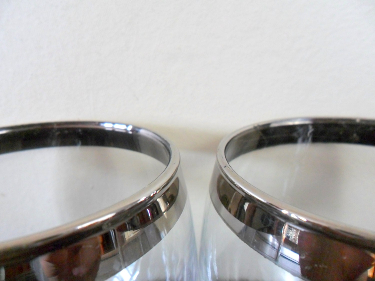 vintage mad men style silver rimmed roly poly cocktails for two drink set - couple - love - don draper - wedding gift