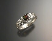Watermelon Tourmaline Moonscape Ring Sterling Silver Green red natural Tourmaline Size 8 1/4