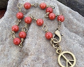 Peace Charm Red Jasper Gemstone Beaded Link Bracelet